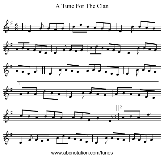 A Tune For The Clan - staff notation