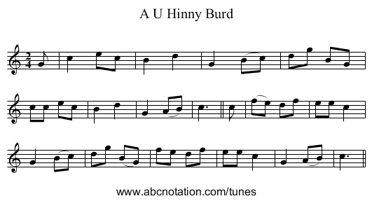 A U Hinny Burd - staff notation