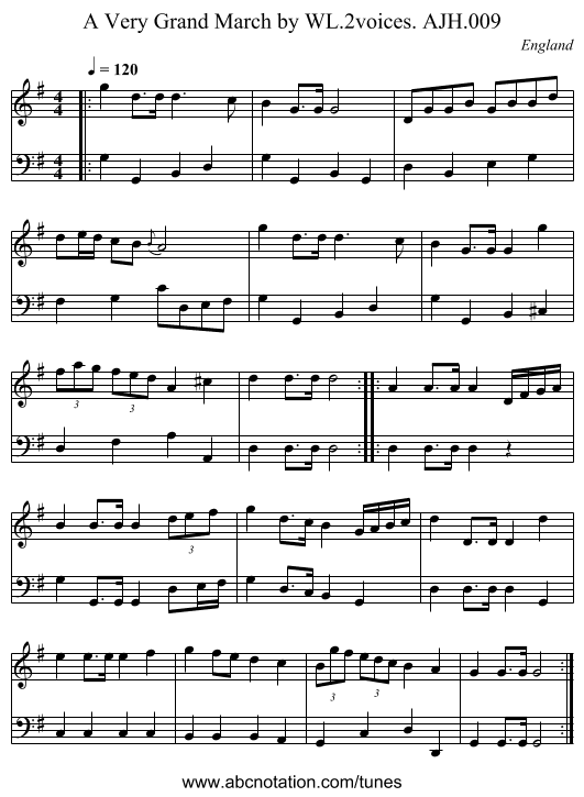A Very Grand March by WL.2voices. AJH.009 - staff notation