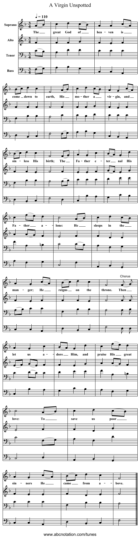 A Virgin Unspotted - staff notation