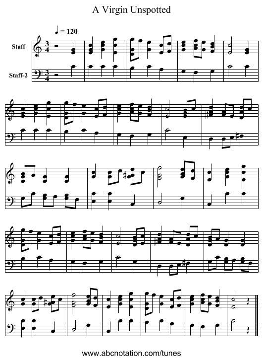 A Virgin Unspotted - staff notation