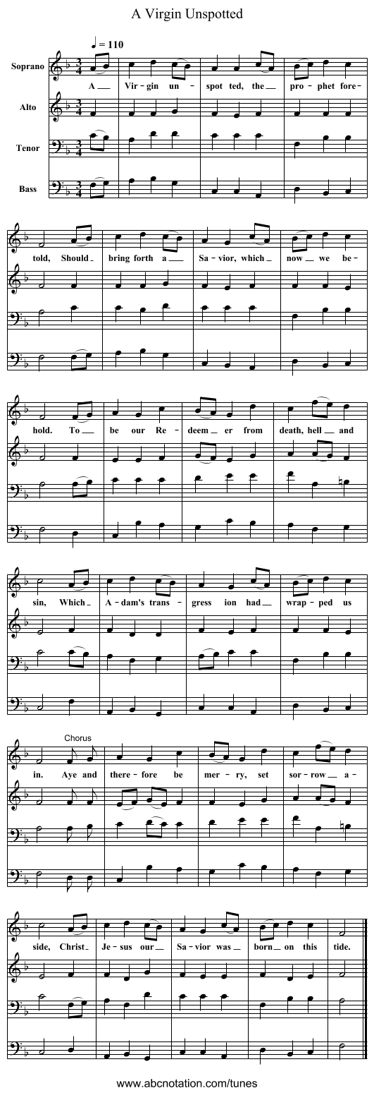 A Virgin Unspotted - staff notation