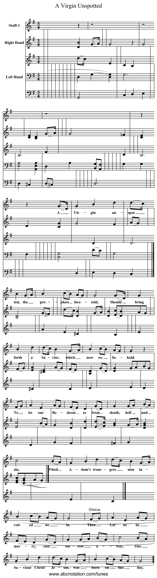A Virgin Unspotted - staff notation