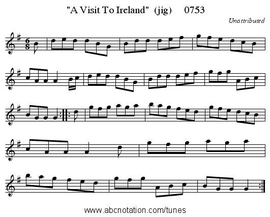A Visit To Ireland  (jig)     0753 - staff notation