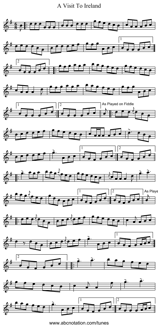 A Visit To Ireland - staff notation