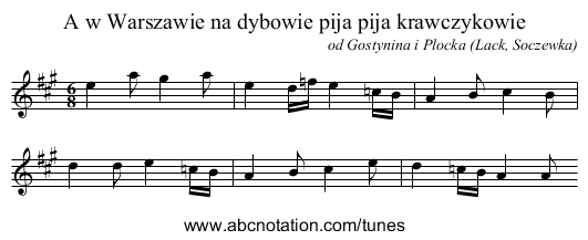 A w Warszawie na dybowie pija pija krawczykowie - staff notation