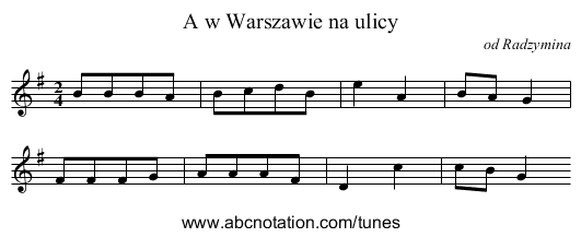 A w Warszawie na ulicy - staff notation