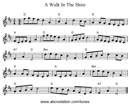 A Walk In The Shire - staff notation
