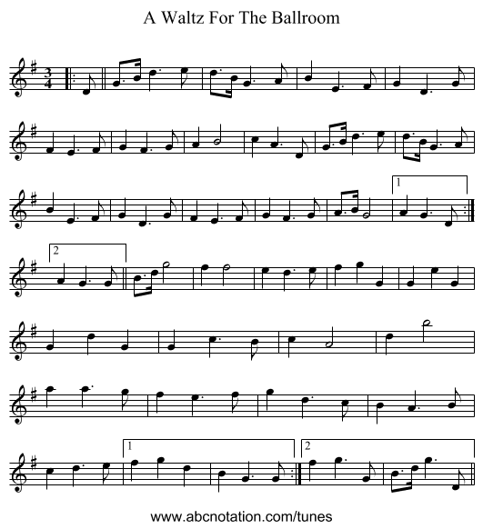 A Waltz For The Ballroom - staff notation