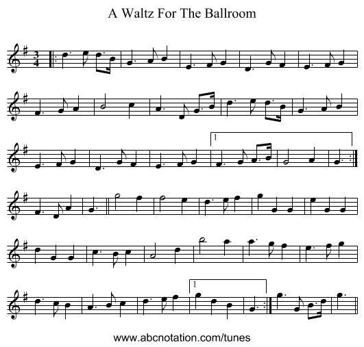 A Waltz For The Ballroom - staff notation