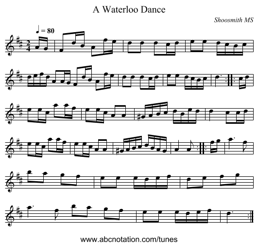 A Waterloo Dance - staff notation