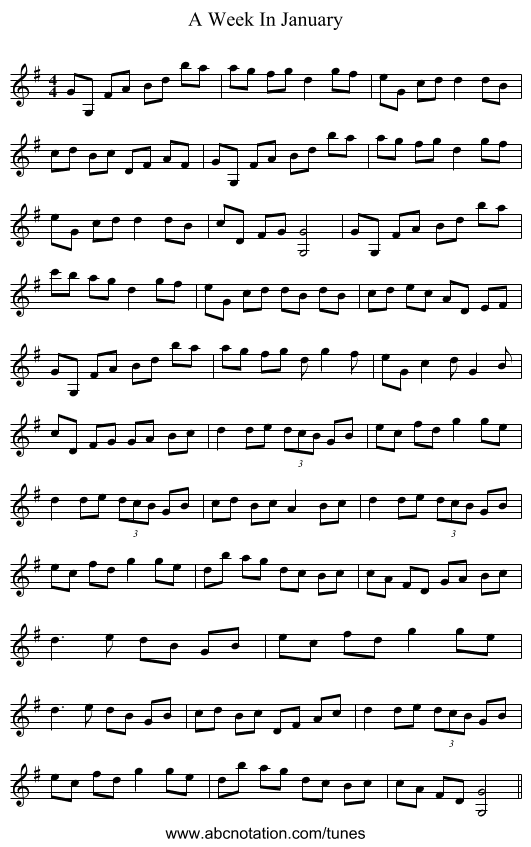 A Week In January - staff notation