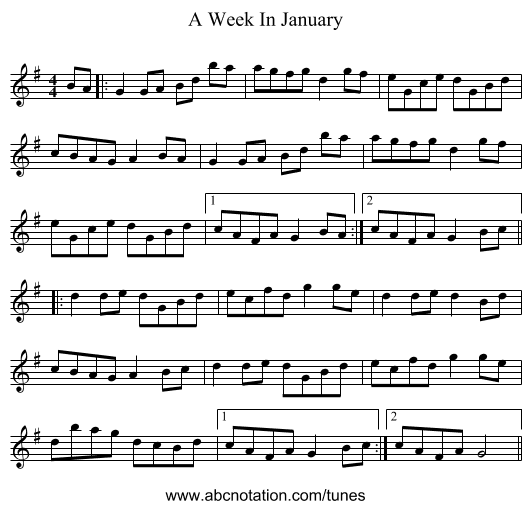 A Week In January - staff notation