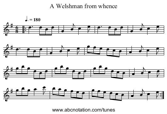 A Welshman from whence - staff notation