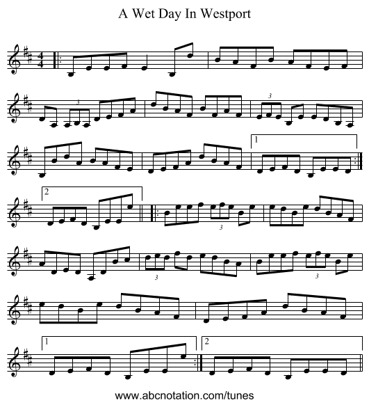 A Wet Day In Westport - staff notation