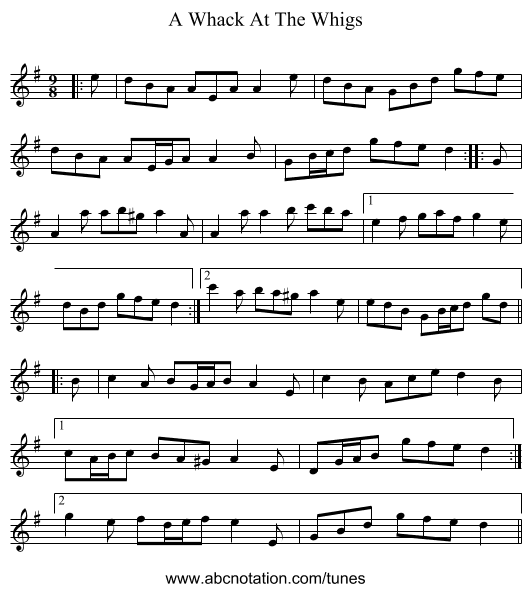 A Whack At The Whigs - staff notation