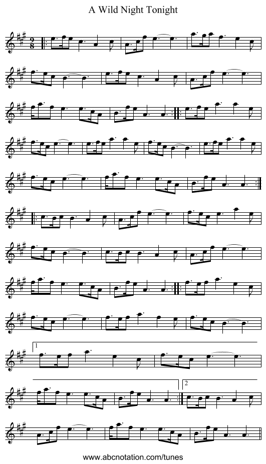 A Wild Night Tonight - staff notation