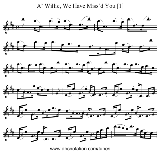 A’ Willie, We Have Miss’d You [1] - staff notation