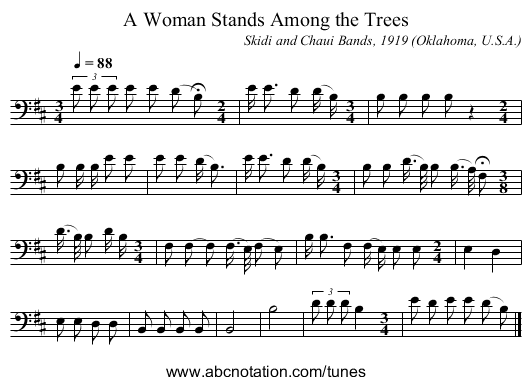 A Woman Stands Among the Trees - staff notation
