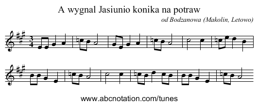 A wygnal Jasiunio konika na potraw - staff notation