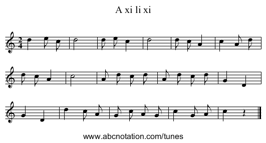 A xi li xi - staff notation