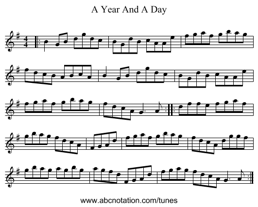 A Year And A Day - staff notation