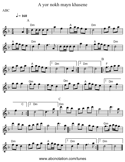 A yor nokh mayn khasene - staff notation