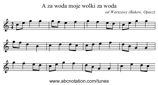 A za woda moje wolki za woda - staff notation
