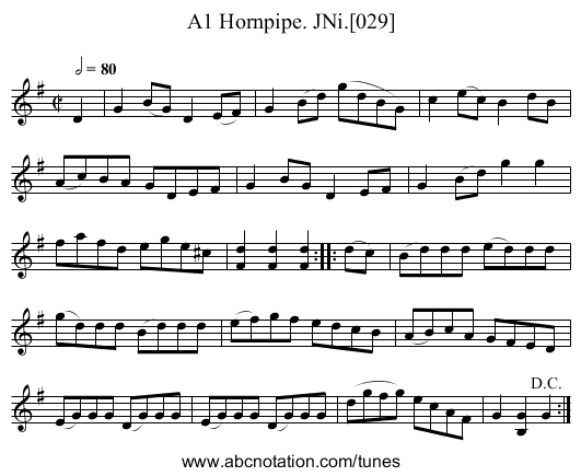 A1 Hornpipe. JNi.[029] - staff notation
