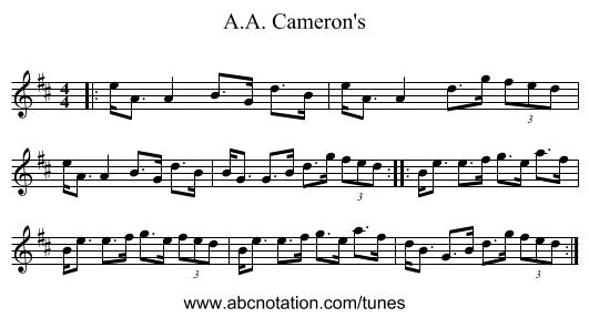 A.A. Cameron's - staff notation