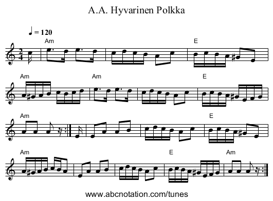 A.A. Hyvarinen Polkka - staff notation