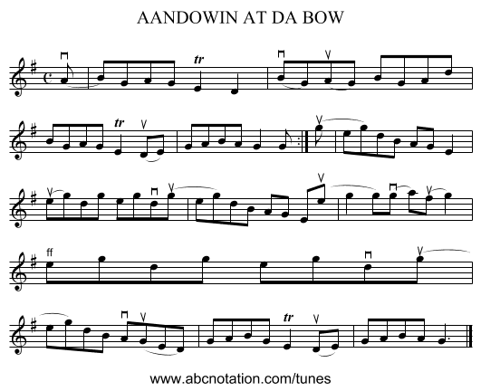 AANDOWIN AT DA BOW - staff notation