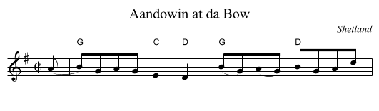 Aandowin at da Bow - staff notation