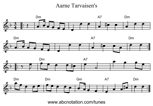 Aarne Tarvaisen's - staff notation