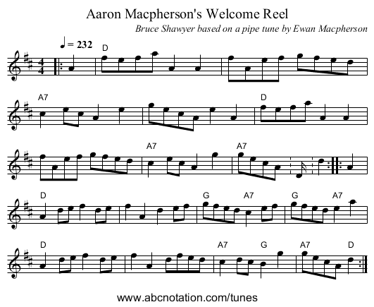 Aaron Macpherson's Welcome Reel - staff notation