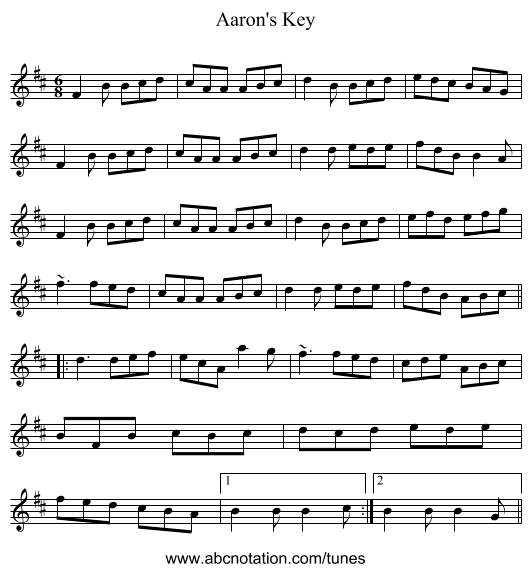 Aaron's Key - staff notation