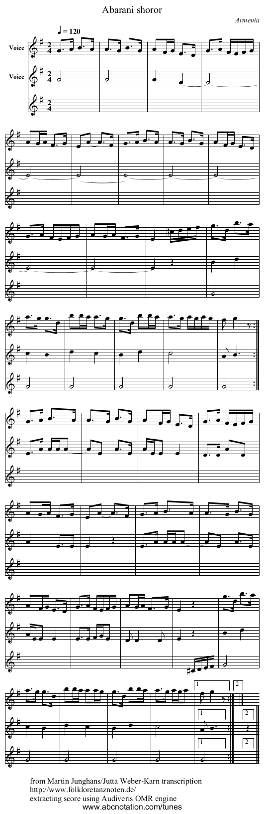 Abarani shoror - staff notation