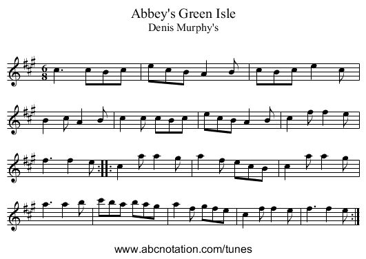 Abbey's Green Isle - staff notation