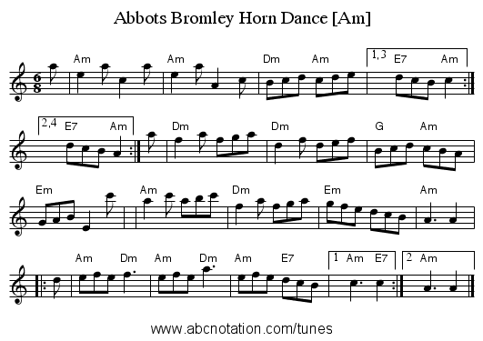 Abbots Bromley Horn Dance [Am] - staff notation