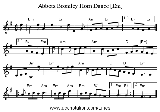 Abbots Bromley Horn Dance [Em] - staff notation