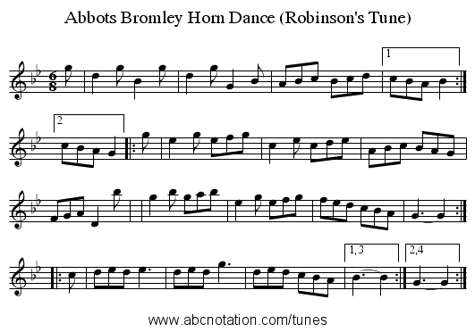 Abbots Bromley Horn Dance (Robinson's Tune) - staff notation