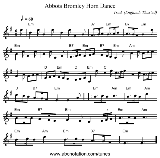Abbots Bromley Horn Dance - staff notation