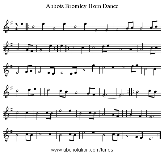 Abbots Bromley Horn Dance - staff notation