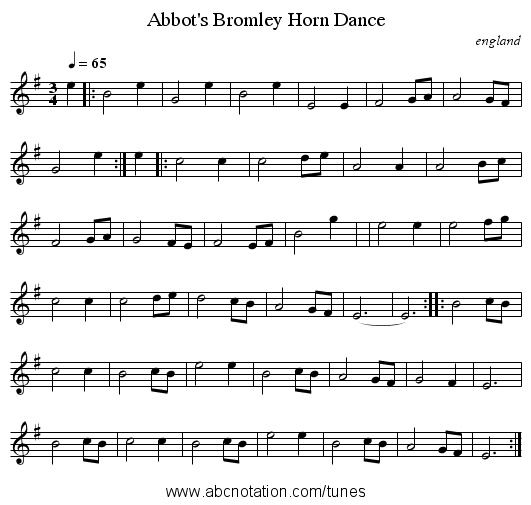 Abbot's Bromley Horn Dance - staff notation