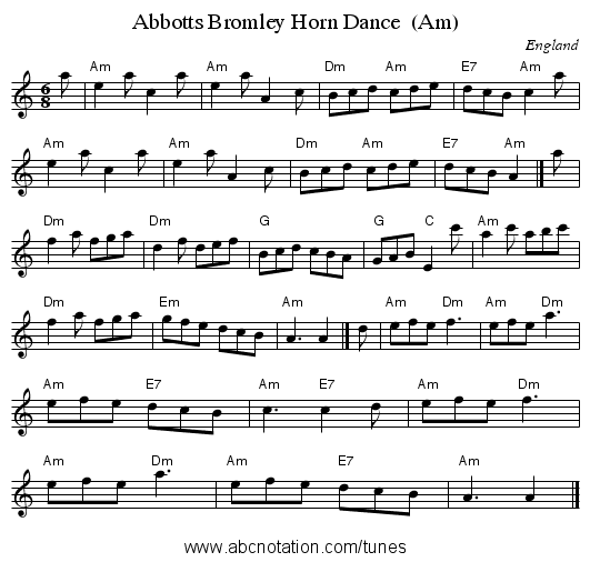 Abbotts Bromley Horn Dance  (Am) - staff notation