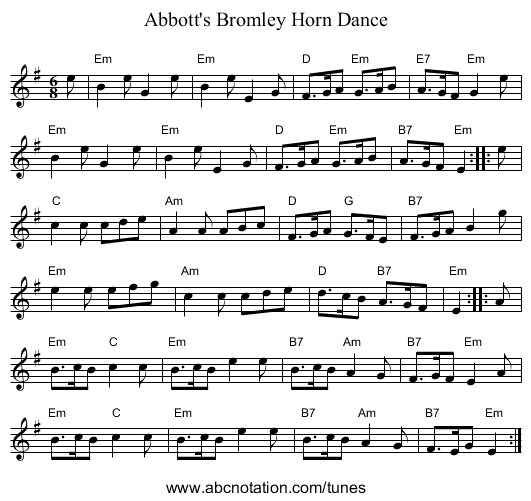 Abbott's Bromley Horn Dance - staff notation