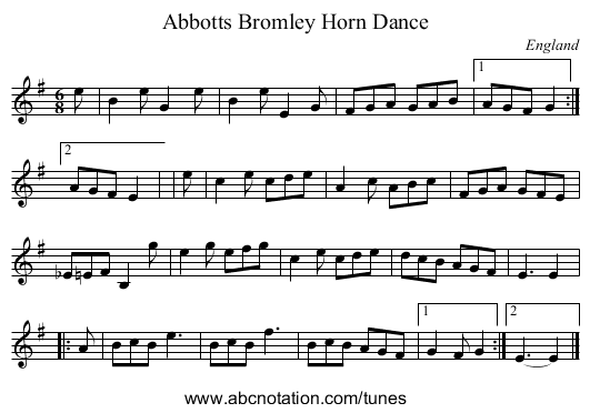 Abbotts Bromley Horn Dance - staff notation