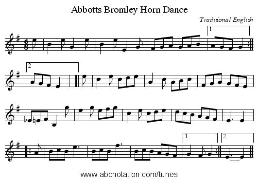 Abbotts Bromley Horn Dance - staff notation
