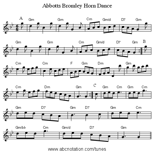 Abbotts Bromley Horn Dance - staff notation