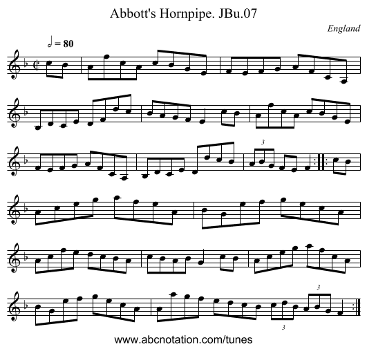 Abbott's Hornpipe. JBu.07 - staff notation